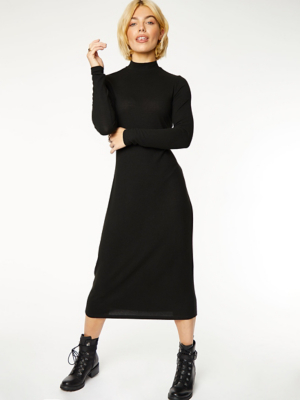 Black High Neck Midi Dress | Women ...